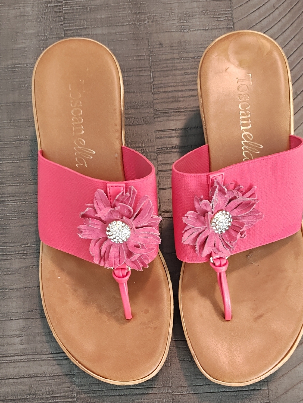Toscanella Pink Coral Floral Thong Slide Sandals Size 8